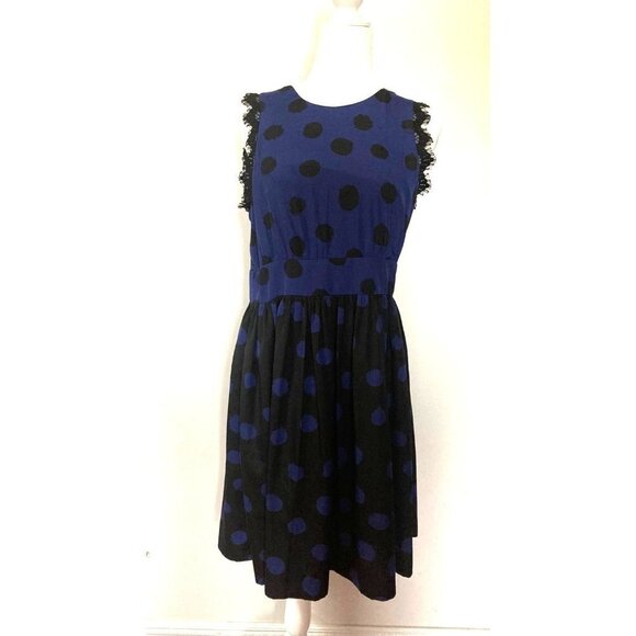 NWT Corey Lynn Calter Anthropologie Split Dots in Blue Black Polka Dot Open Back - Picture 1 of 6